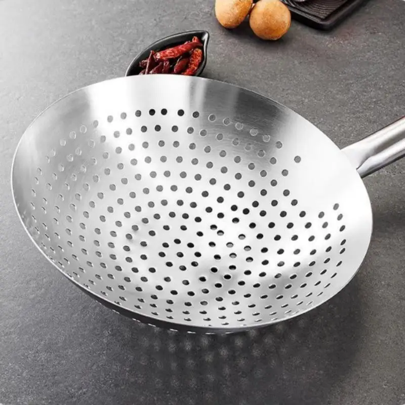 Thickened Stainless Steel Colander With Handle Multi-Functional Easy To Clean Oil Flour Noodle Dumplings Sieve Oil Skimmer Scoop