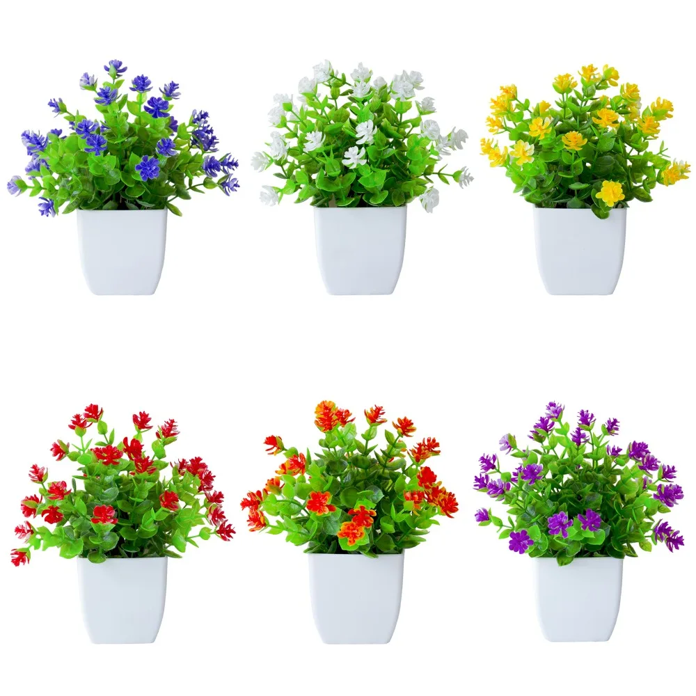 

New Plastic Artificial Potted Flowers Simulation Lotus Artificial Faux Plants White Fake Flower Bonsai Home Decor