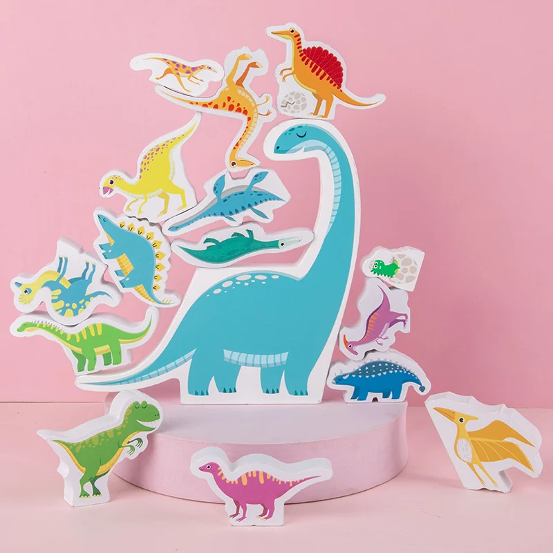 

NEW Kids Educational Learning Toys for Children Wooden Dinosaur Stacking Blocks Toy Fine Motor Training Balance Game Montessori