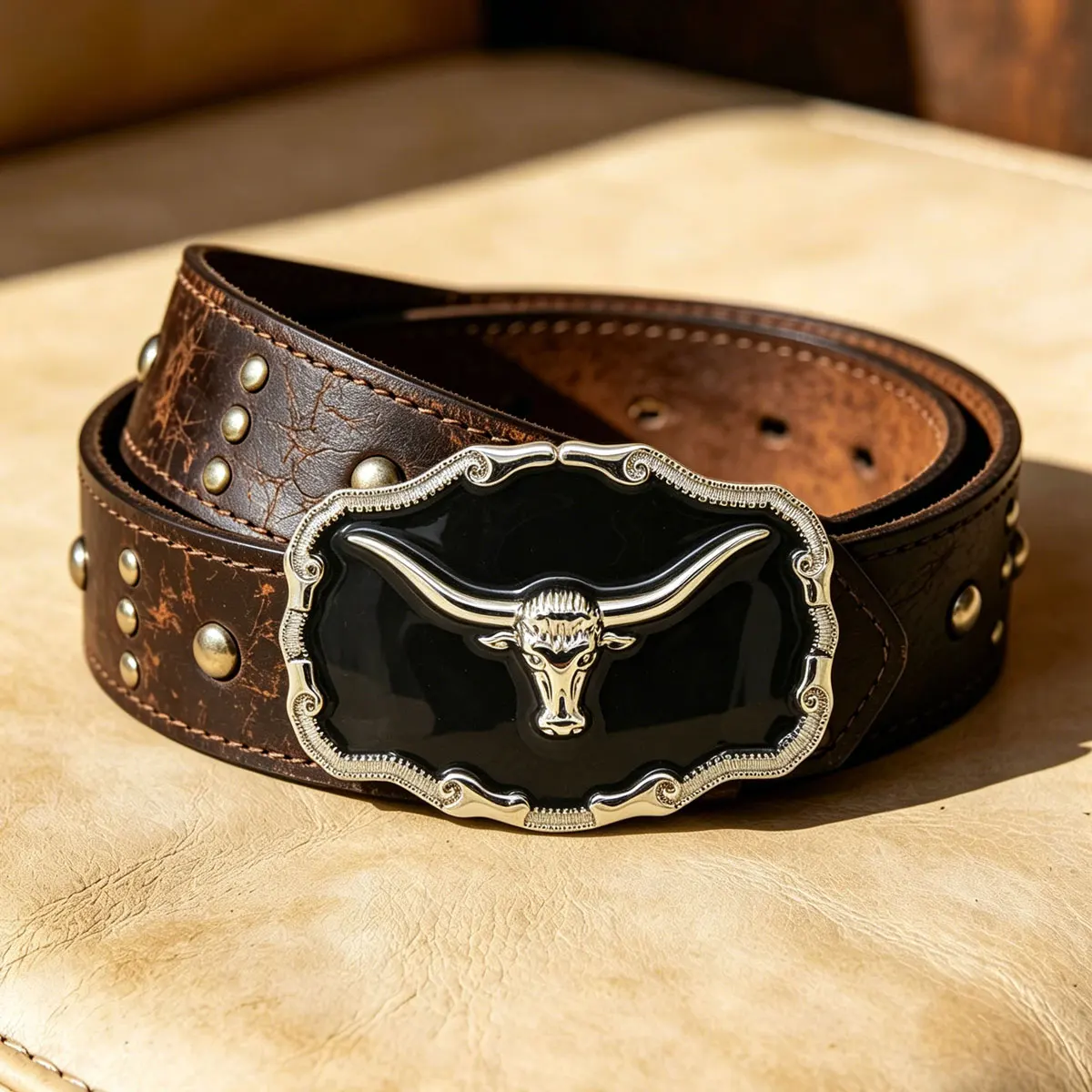 Retro Western Cowboy Longhorn Bull Black Belt Buckle Fashionable Leather Accessory Classic Trend