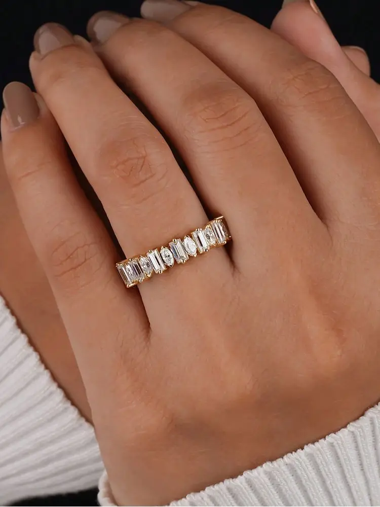 925 فضة ذهبي مستطيل ماركيز الزركون خاتم للنساء المشاركة الزفاف بسيط جودة عالية غرامة مجوهرات #4