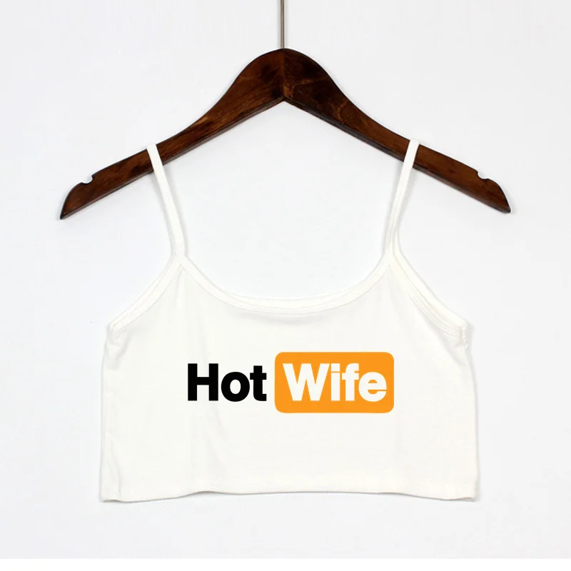 Funny HOT WIFE Letters Print New Sexy Crop Top Summer Women\'s Sexy Elastic Cotton Camis Sleeveless Short Tank Top Bar Women