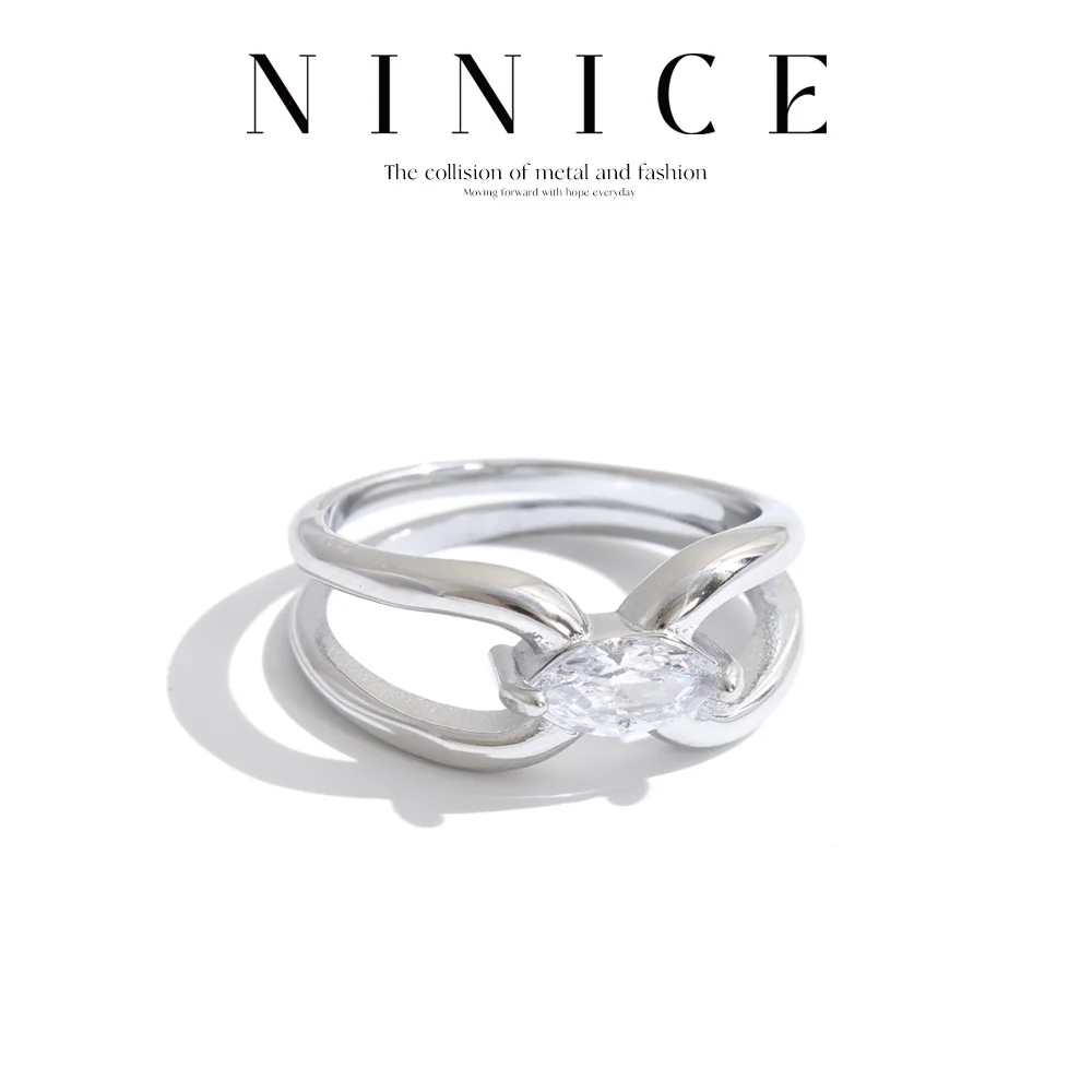 NiNice Size 6789 New Arrivals CZ Ring Premium Stainless Steel Twisted Double-Layer Party Daily Women Jewelry Versatile Gift