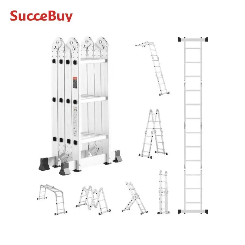 SucceBuy Multi-Purpose Folding Ladder 7-in-1 Tall Step Ladder A Frame Adjustable Telescoping for Household Outdoor Work