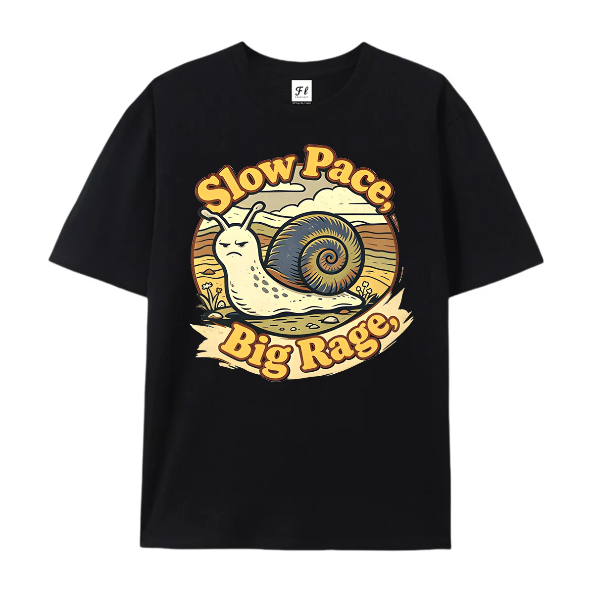 Slow Page Big Rage Funny Snail Retro Vintage T‑Shirt Crew Neck Short Sleeve Casual Cotton Top for Men Women Humor Streetwear