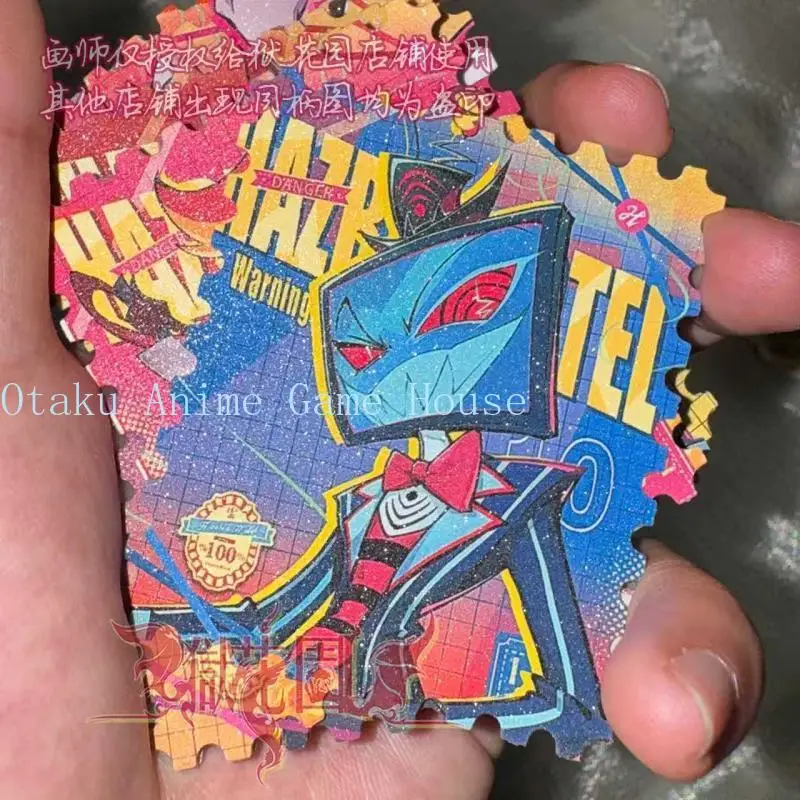 9cm Hazbin Hotel Alastor Adam Lucifer Vox Angel Dust Lute Anime Square Card Stamp Design Paper Card Fan Collection Gift Cosplay view 4