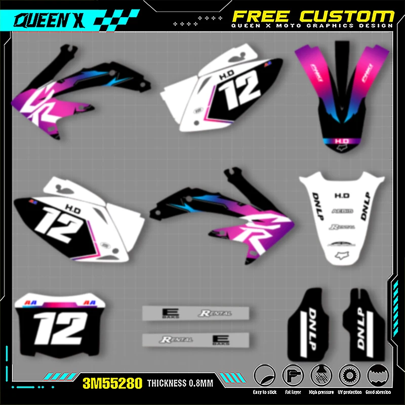 

Queen X MOTOR Custom Team Graphics Decals Stickers Kit For Honda 2005 2006 2007 2008 CRF450 008