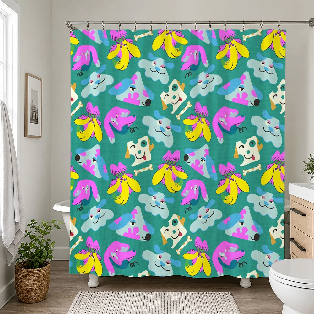 Cute Dog Pattern Shower Curtain Waterproof Pet Cartoon Animals Bathroom Decor Liner Fun Housewares Trendy Shower Curtain for Kid