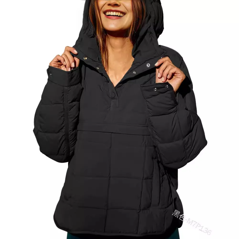 

2025 New Casual Fashion Solid Color Cotton Loose Long Sleeve Pullover Hooded Round Hem Top