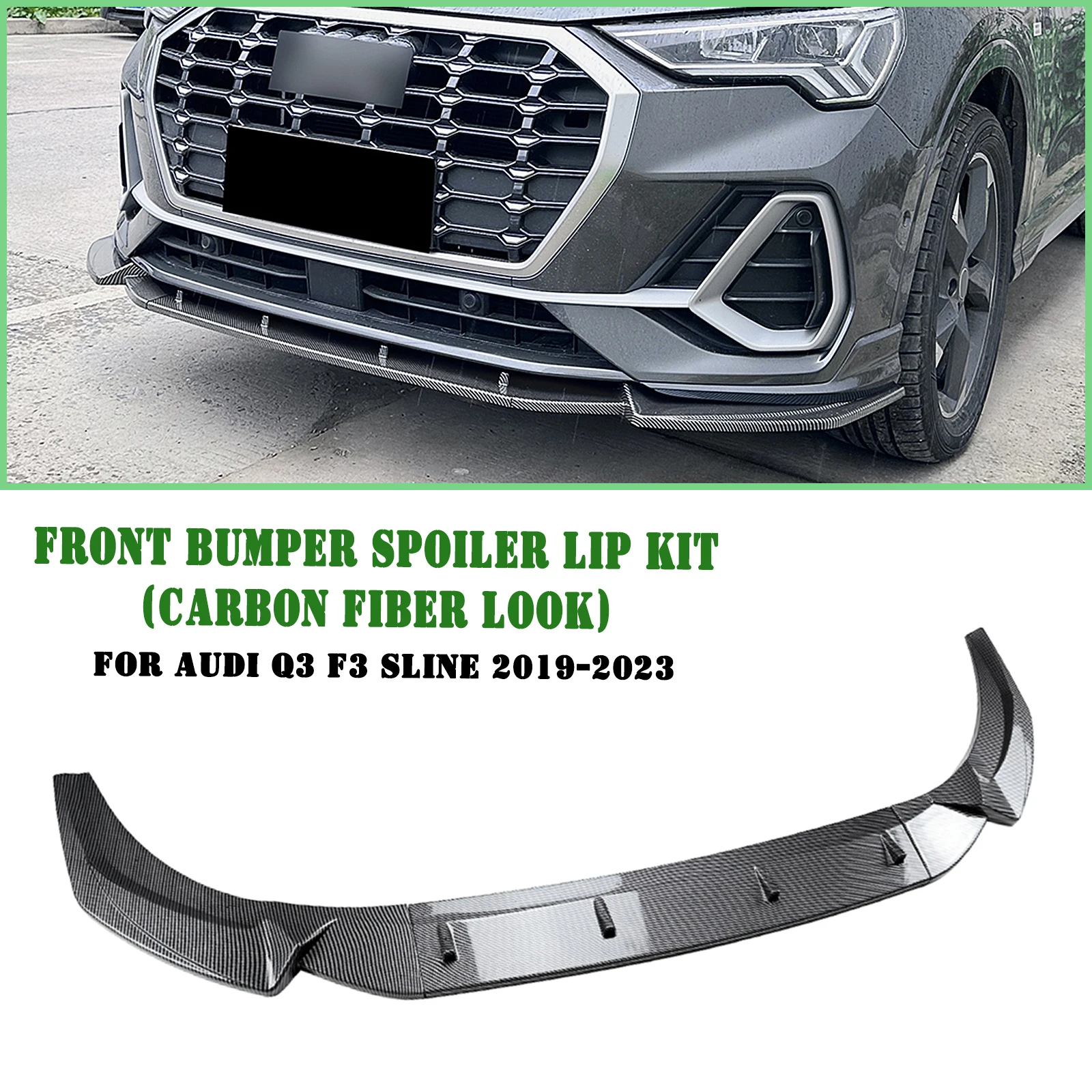 

For Audi Q3 F3 Sline 2019-2024 Front Bumper Spoiler Lip Carbon Fiber Look/Gloss Black Lower Splitter Body Protector Kit Blade