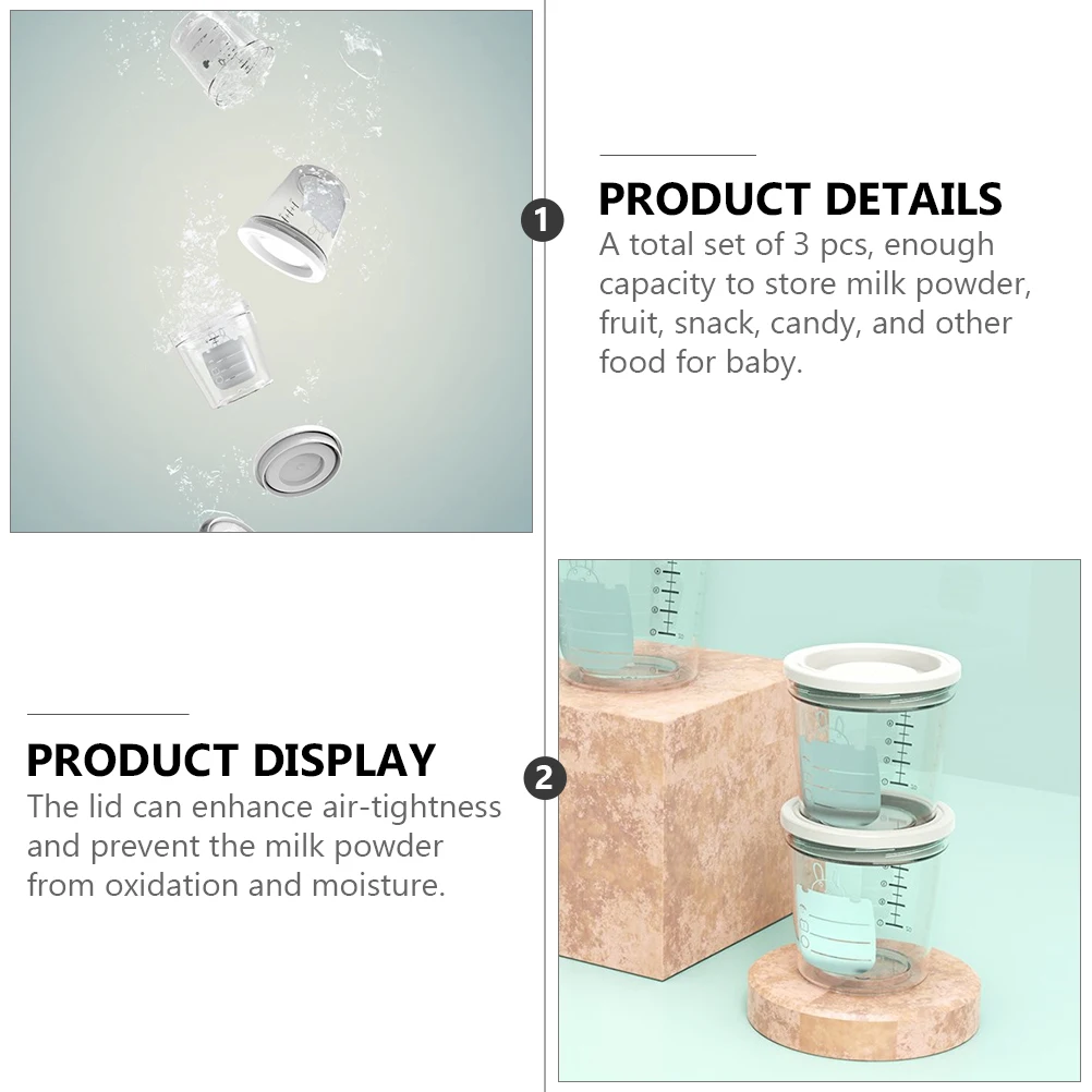 

3 pcs Milk Powder Box Portable Food Storage Container Clear Scale Air-Tight Lid Snacks Cereal Outdoor Use Lightweight