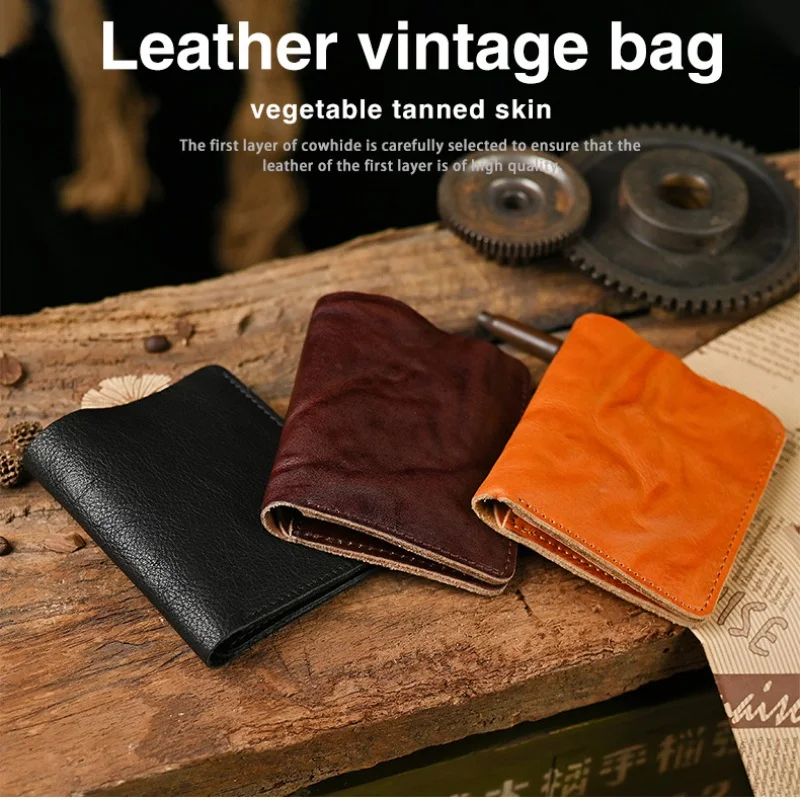 

Men Wallet Cowhide Genuine Leather Wallets Coin Purse Clutch Hasp Open Top Quality Retro Short Wallet 11cm*9.5cm