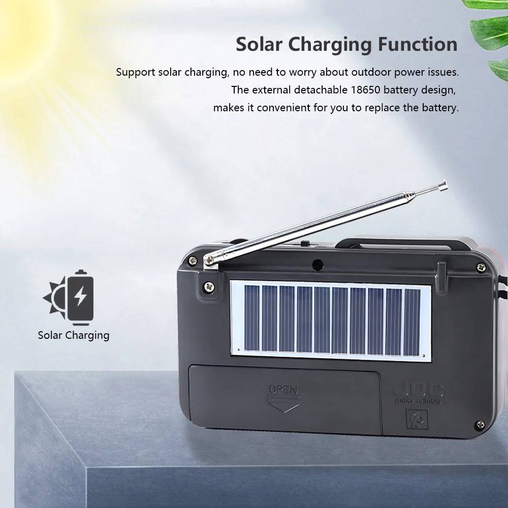 Mini Portable Pocket FM Radio Solar Charging Wireless Speakers Support USB TF Card Play Bluetooth Speaker with FM Radio Receiver