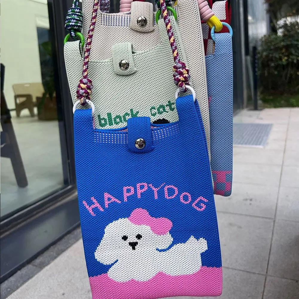 Bolso de mano de dibujos animados de animales para mujer, bolsa de muñeca de punto de gran capacidad, monedero lindo, Mini bolso de punto