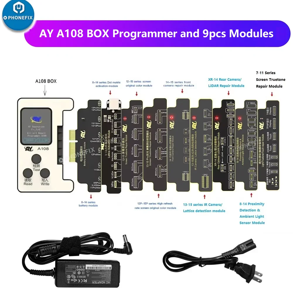 AY A108 Programmer BOX Battery Screen True Tone Face ID Earpiece Front Rear Camera Repair Module Tools For iPhone X-15 Pro Max