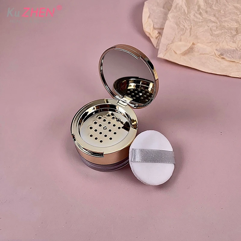 1Pc Mini 6g Portable Cosmetic Flour Plastic Box Empty Loose Flour Pot With Sieve Travel Makeup Jar Sifter Container With Puff