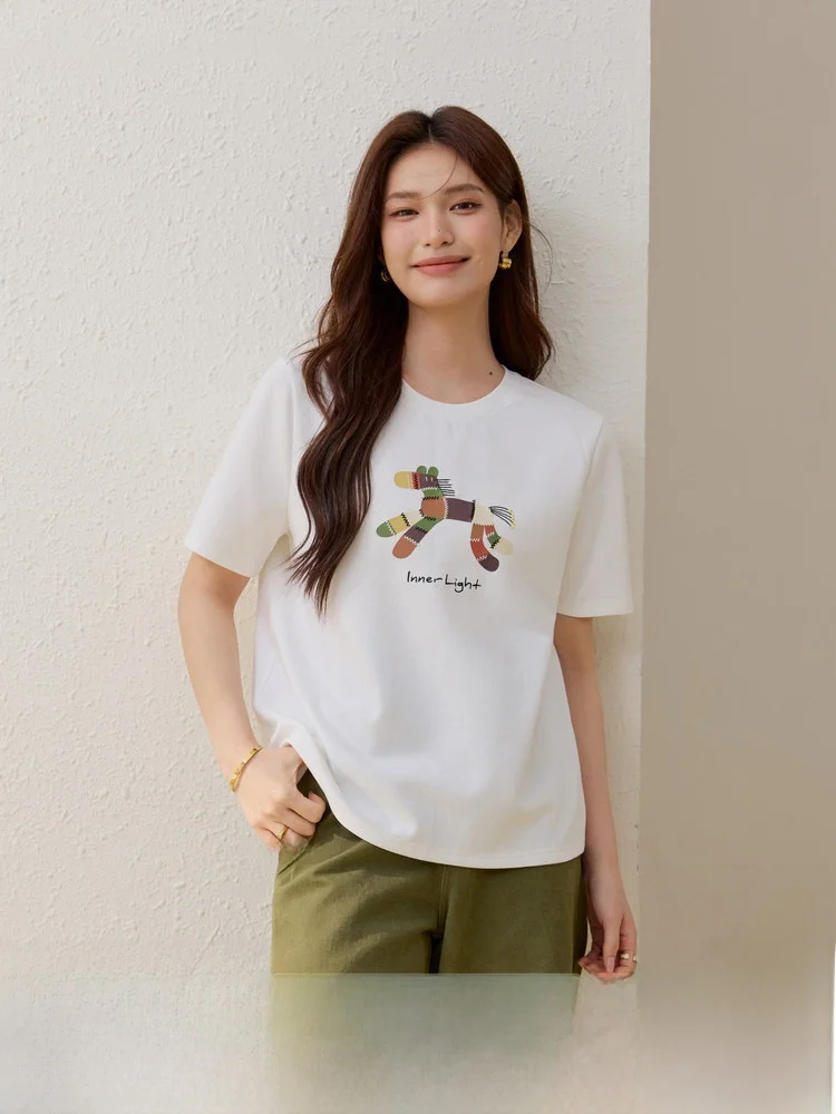 

Casual round Neck Versatile T-Shirt Comfortable plus Size Women's Clothing Spring New Style Short Sleeve Cotton Polyester Blend