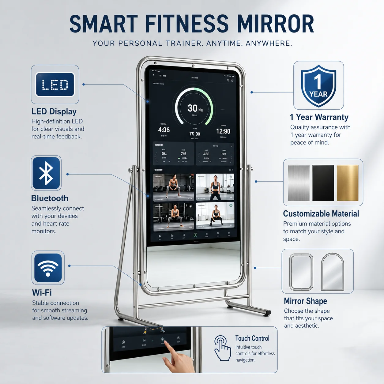 LED Bluetooth Wi-Fi Smart Gym Fitness Mirror Power Station Multi Gym Machine For Triceps Chest Legs Strength Training Home Use