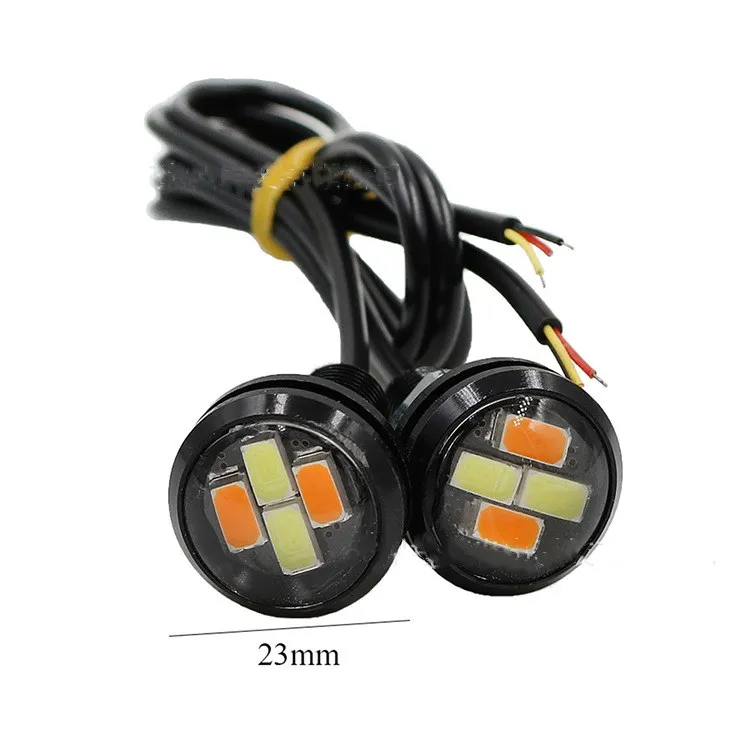 4SMD 5630 LED 23mm DRL Dual Colors Amber White Eagle Eye DC 12V Daytime Running Light 3W Car Working Lamp For Universal Model