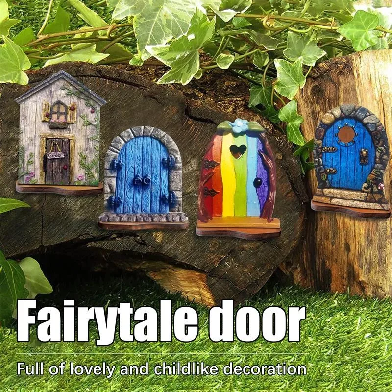 Miniature Fairy Gnome Door Figurines Elf Home For Yard Art Garden Tree Sculpture Statues Decor Outdoor Fairy Garden Door