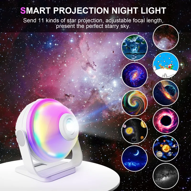 Smart Galaxy Starry Sky Projection Night Light Atmosphere Light, 11 kinds of projection films are included