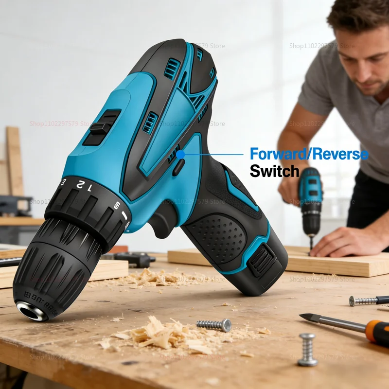 

12V Cordless Electric Drill Kit Screwdriver Functions Compact Wireless Power Tool Lithium-Ion Battery for Home DIY and Repairs