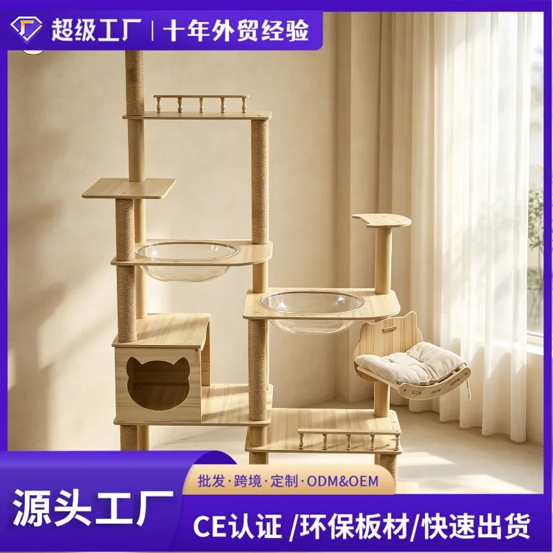Large Multi-storey Villa, Climber with Double Capsule Cat House & Swing Hammock, Indoor Cat Toy