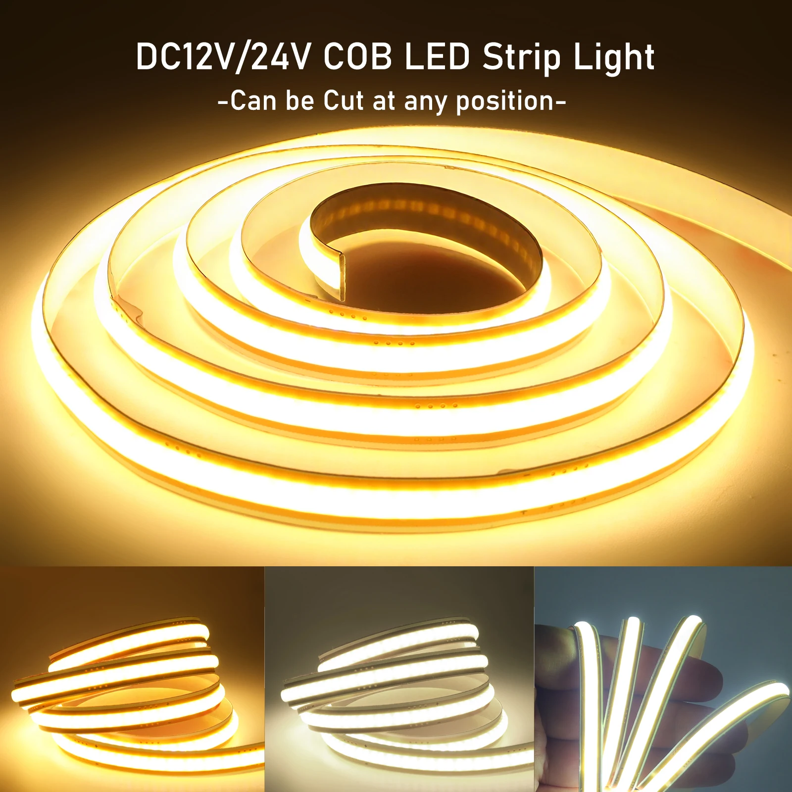 DC12V 24V Free Cut COB LED Strip 5mm 8mm 400LEDs/m Flexible LED Tape Light for Room Cabinet Kitchen 3000K 4000K 6000K 5M 10M 20M