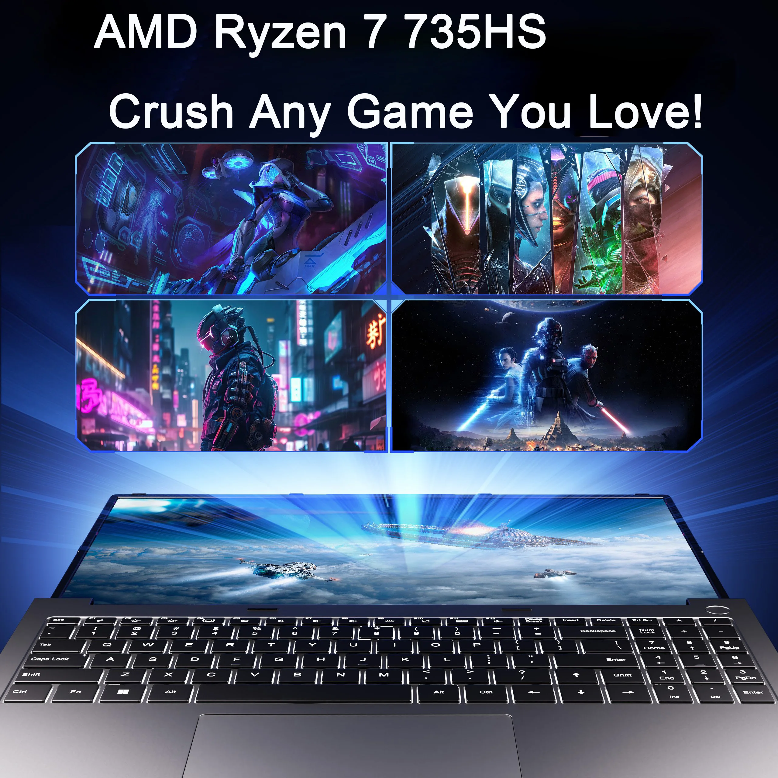 كمبيوتر محمول Kamrui Gaming بشاشة 16 بوصة FHD AMD Ryzen 7 7735HS 16GB DDR5 4800MHz 512GB SSD Wifi6 BT5.2 Windows11 Pro كمبيوتر محمول