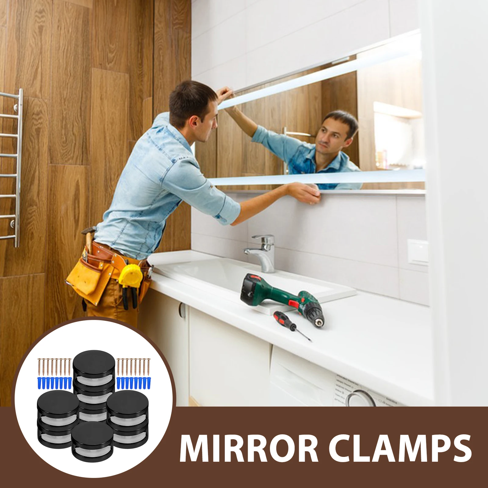 

8pcs Double Mirror Holder Zinc Alloy Zinc Alloy Shelf Clip Glass Shelf Clip Bathroom Mounting Bracket Hardware Golden