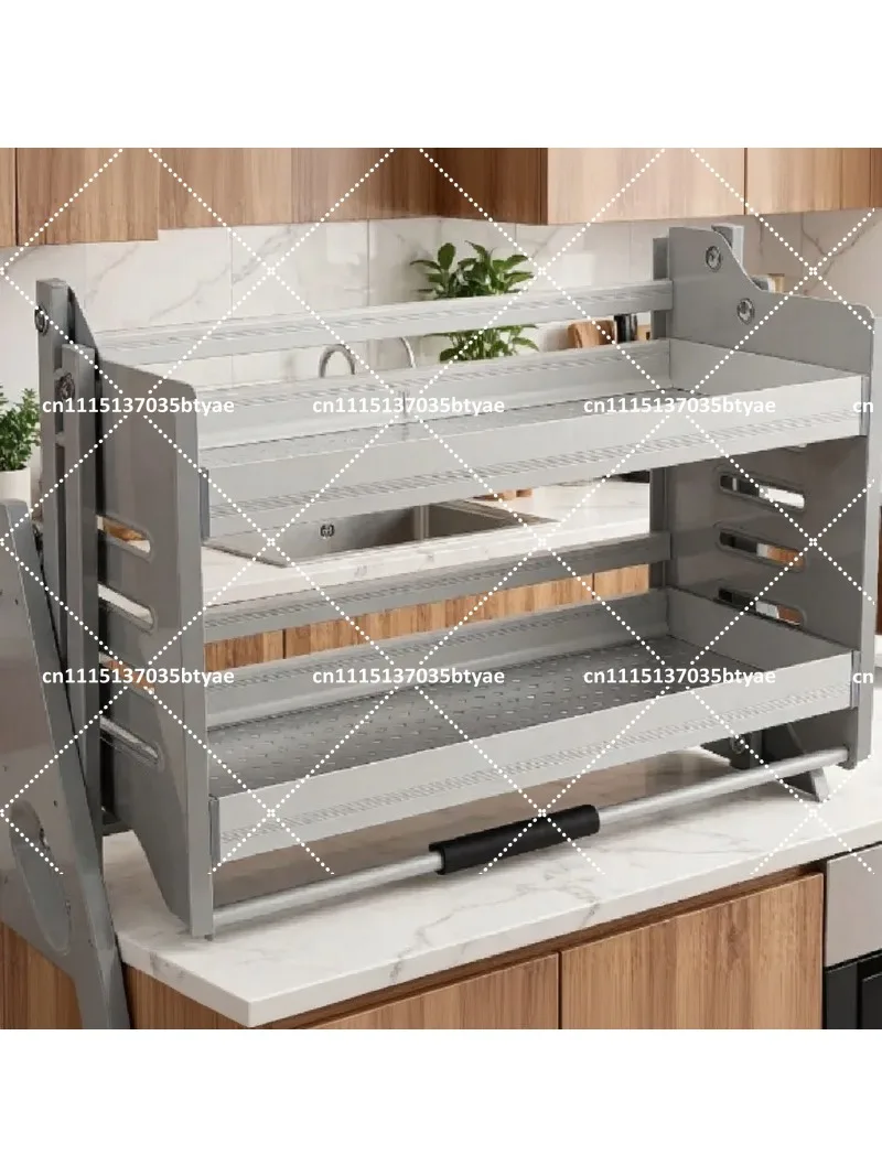 Stainless Steel Pull Down Kitchen Cabinet Basket, Adjustable Spice Rack Organizer, Wall Mount Storage Rack for Pantry