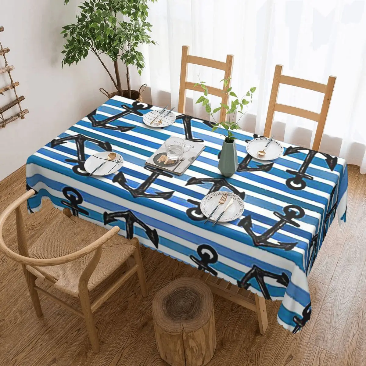 Nautical Blue Anchors Rectangular Waterproof Tablecloth Table Cover for Dining Events Festival Party Decorations Table Cloth