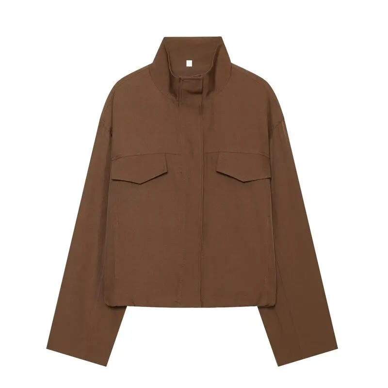 2026 Autumn New Women's Fashion Design Versatile Commute Chimney Collar Jacket Short Outerwear Regular Sleeve Length Button C...