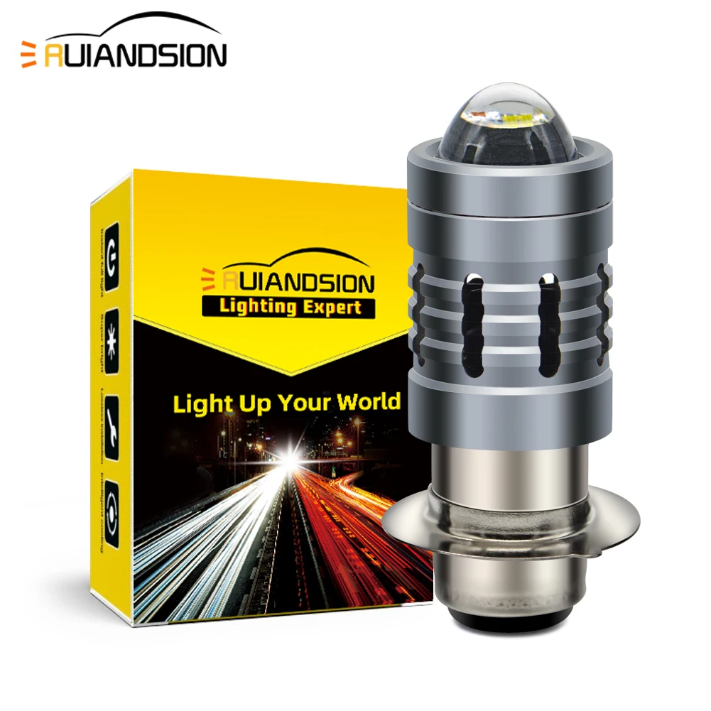 RUIANDSION Super Bright 1200LM P15D-25-3 LED BA20D H6M LED Bulb Motorcycle Headlight Bulb AC/DC 12-80V with Fan Hi/Lo Beam 6000K