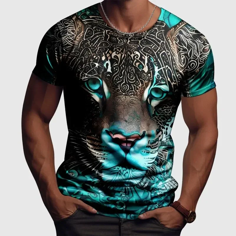 Men's Casual T-Shirt Novelty Leopard Print Round Neck Jumper Summer New Home Daily Sports Travel Holiday Breathable Tees