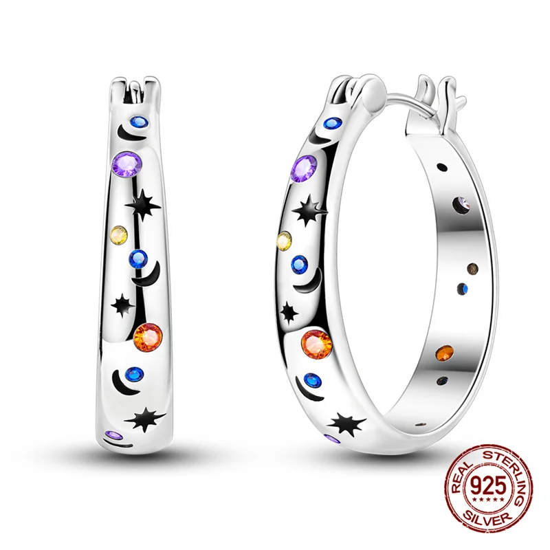 Original 925 Sterling Silver Hoop Earrings, Luxury Design