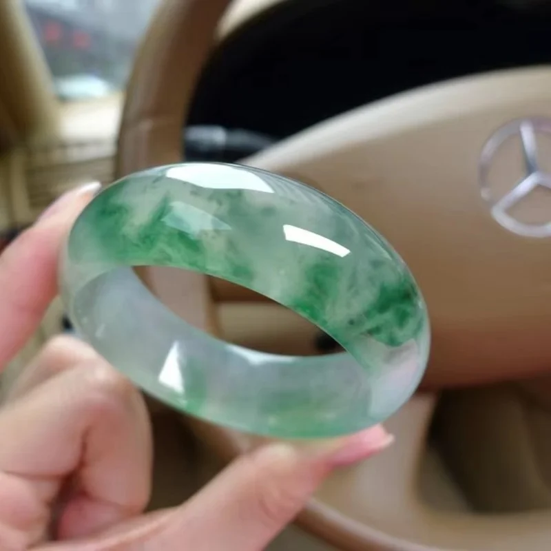 

Sell Like Hot Jade Bangles Female Natural Ice Kind Light Green Original Ecological Pattern Floating Flower Jewelry Send Cert