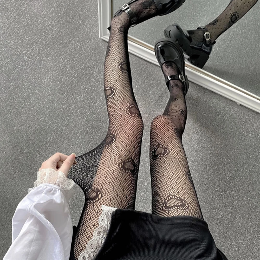Sexy Hollowed Lace Mesh Stockings Bottomed Pantyhose Classic Lolita Fishnet  Women Netting Gothic Punk Retro Spider Web Tights image 6