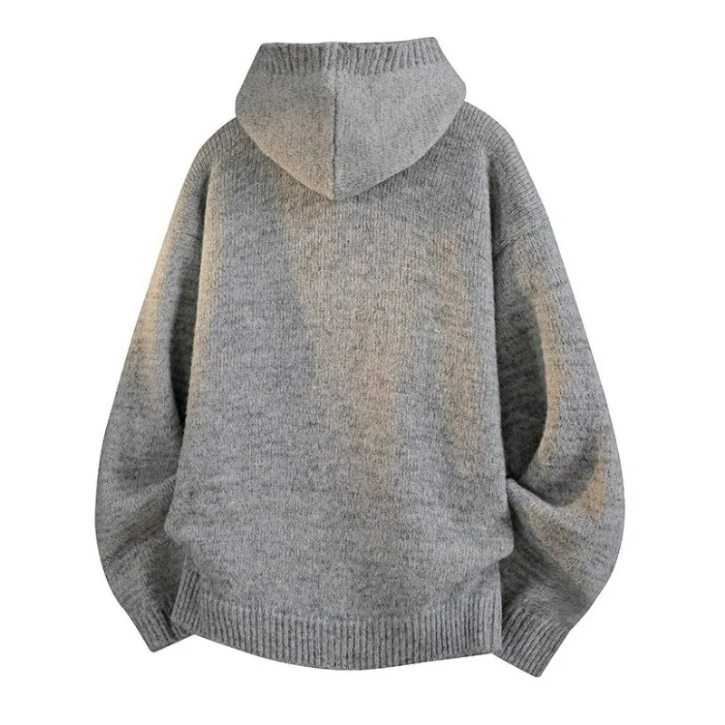 KIDWHXR Kapuzenpullover für Herren, Herbst, locker geschnitten, einfarbig, einreihig, gestrickter Mantel, einfacher Langarm-Cardigan mit Taschen, lässiger Herrenpullover. – Detail 5