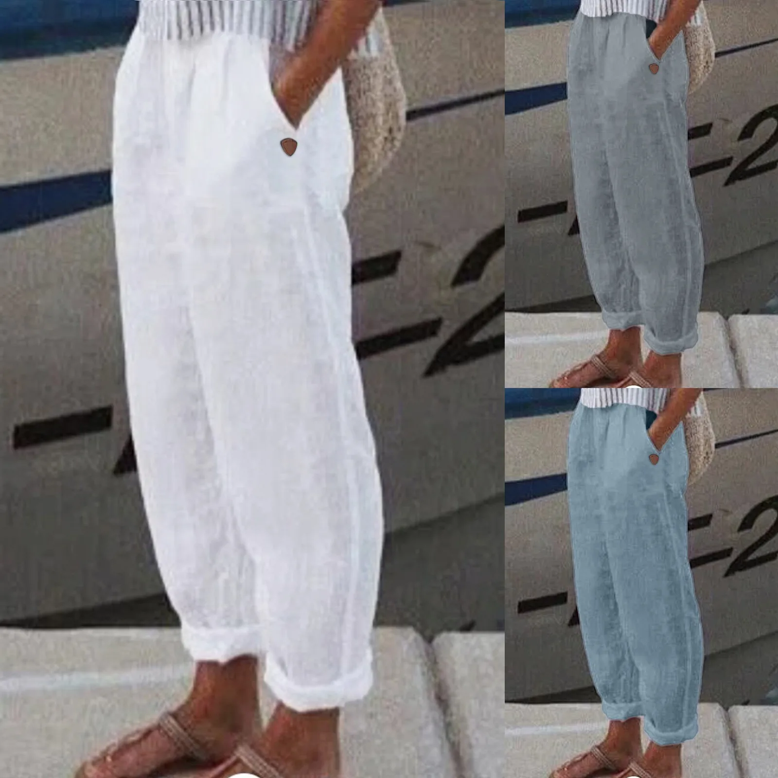 Fjadt-Pantalon à Jambes Larges pour Femme, Vêtement Solide, Taille artificiel astique, avec Poches, à la Mode, Polyvalent, Long