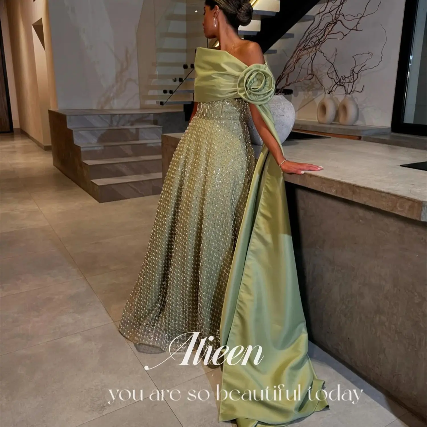 Aileen Bead Embroidery Green Lace Customized Dresses D/ Party Dress Robe Soiree Elegant Gowns Evening Gown Special Occasions New