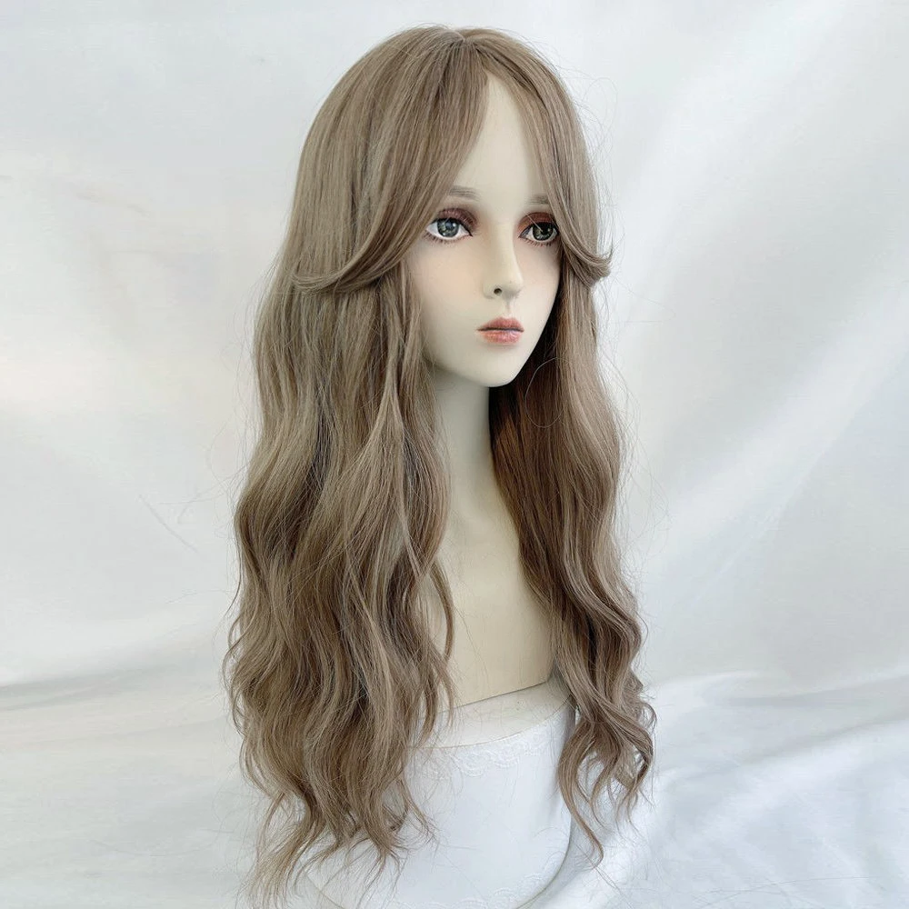 VICWIG Brown Long Wavy Curly Wigs Synthetic Women Natural Lolita Cosplay Hair Heat Resistant Wig for Daily Party