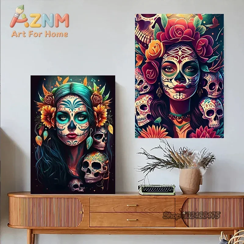 1pc frameless canvas painting Mexican Girl Day of The Dead Gothic Catrina Sugar Skull Canvas Painting Posters and Prints Wall Ar