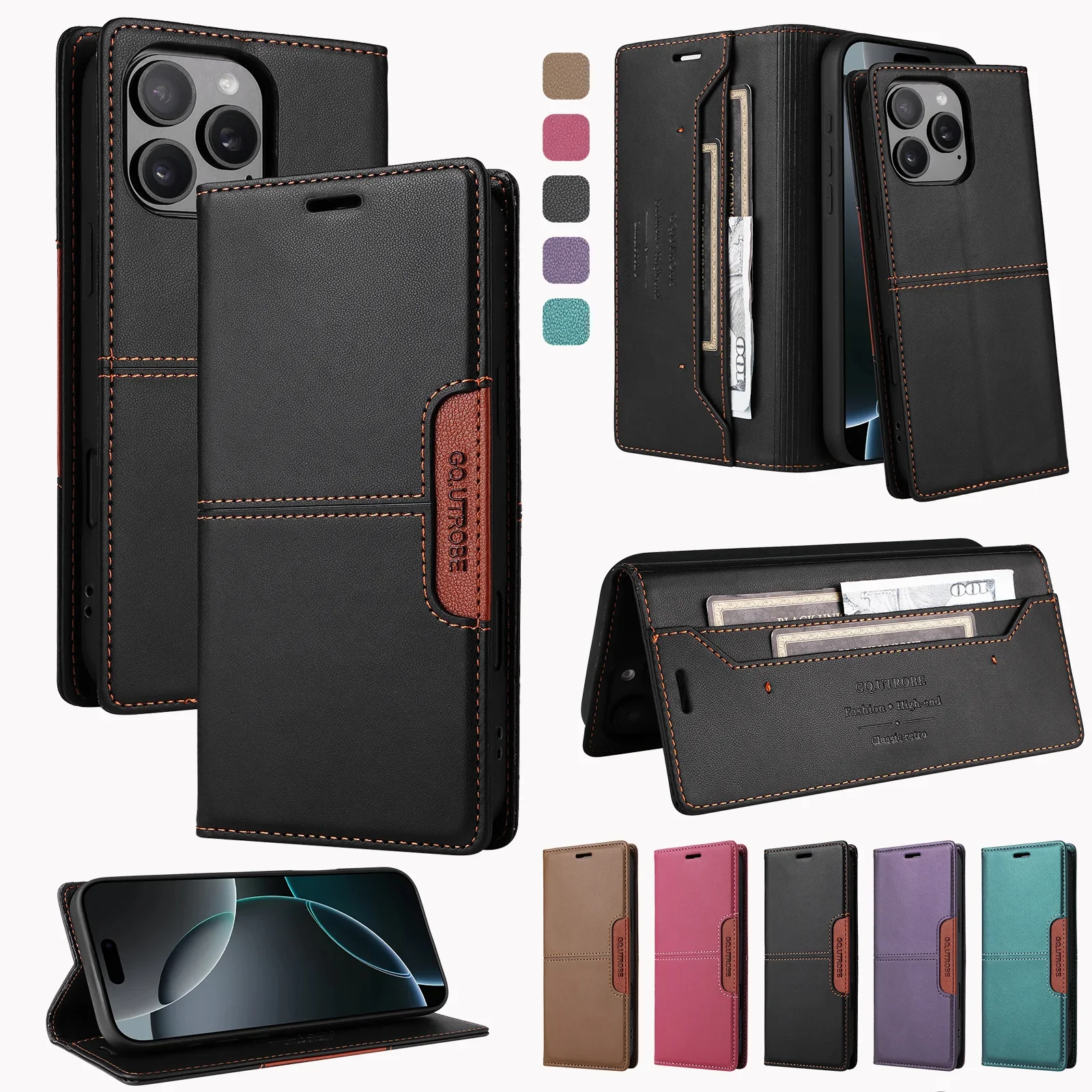 

Magnetic Leather Case For iPhone 16 15 14 13 12 11 17 Pro Max 17Air 16 15 Plus 16e SE2 SE3 Business Flip Wallet Card Slot Cover