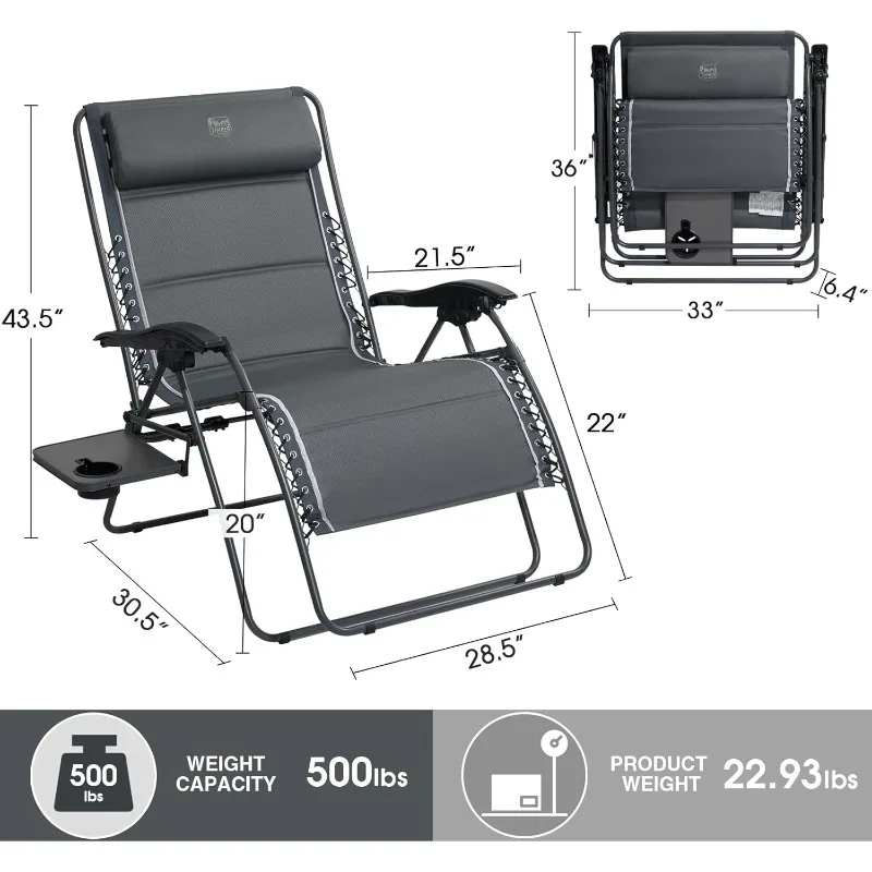 Oversized Zero Gravity Chair, 33In Wide XXL Zero Gravity Reclining Chair with Side Table