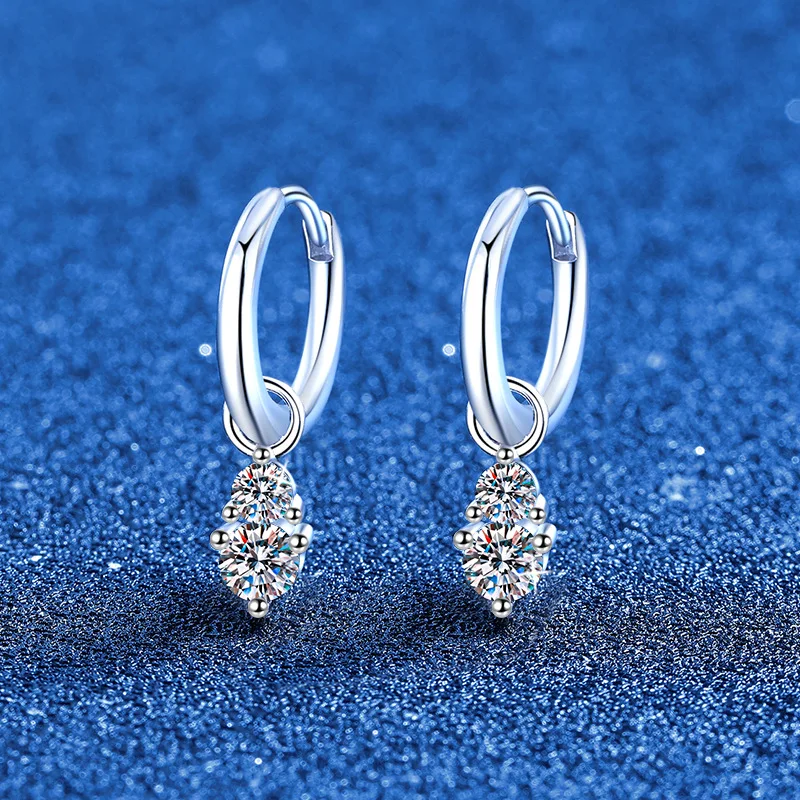 Moissanite S925 sterling silver ear loops, double ear buckles, teardrop earrings, simple stud Moissanite new style