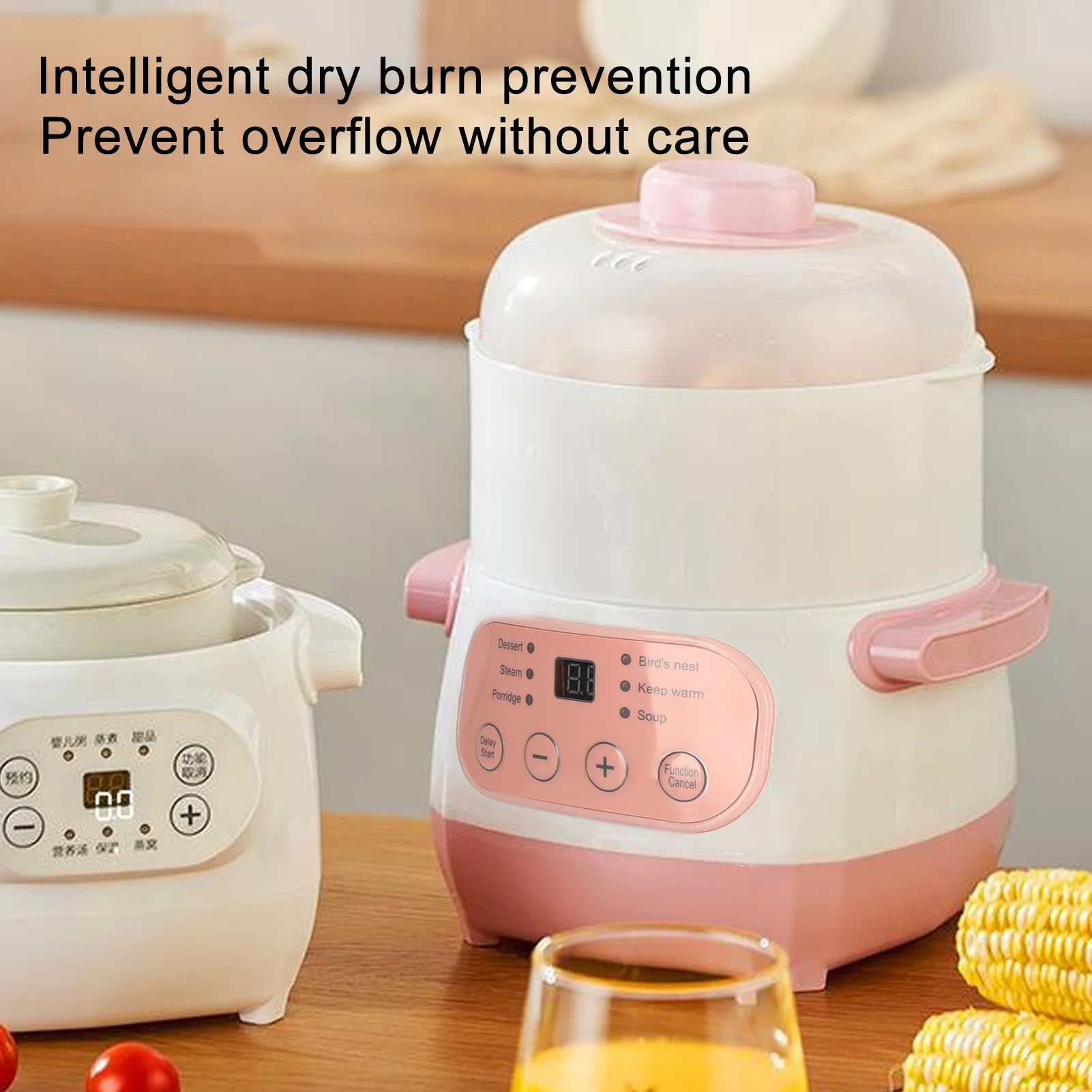 1L Electric Ceramic Stew Pot with Smart Timing And Dry Burning Prevention Home Kitchen Soup Cooker