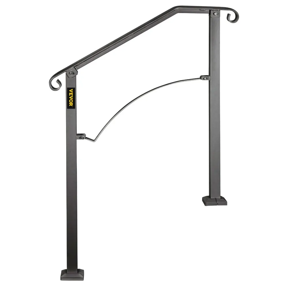

Outdoor Step Handrails Fit 2-3 Steps, Arch#2 Wrought Iron, Flexible Black for Concrete/Wooden Stairs