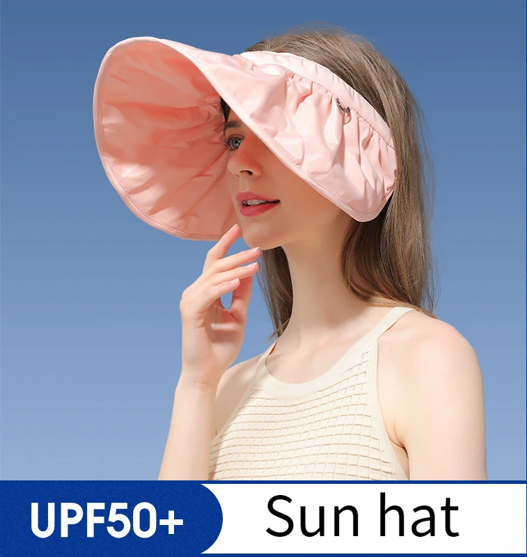 New Summer Sun Protection Sun Hat Ladies Outdoor Big Brim Anti-ultraviolet Empty Top Hat Running Fishing Beach Wild Shell Hat