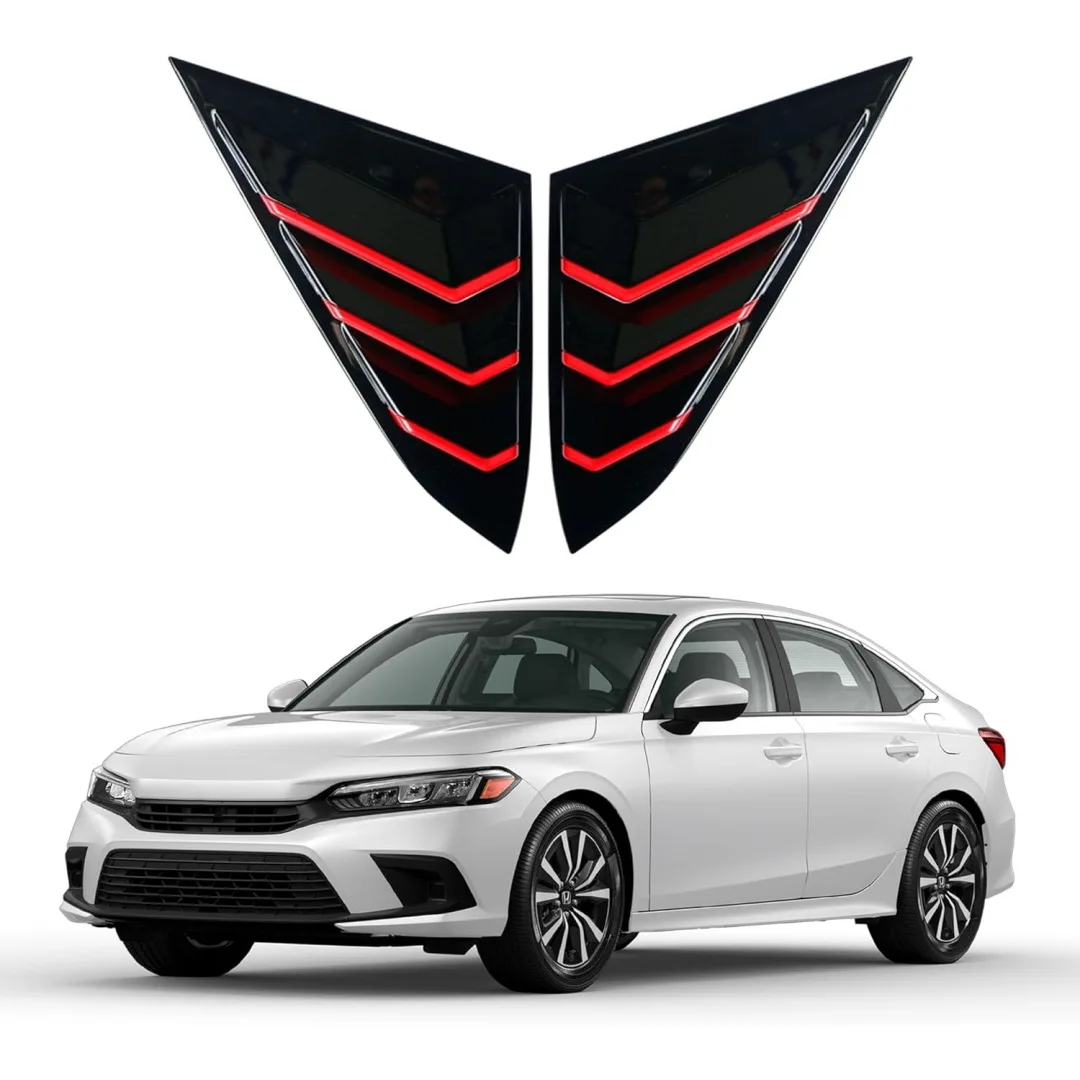 For 16-20 10th Generation Civic Modified Rear Window Blinds Air Outlet Bright Black Red Edge Carbon Fiber Pattern Red Edge
